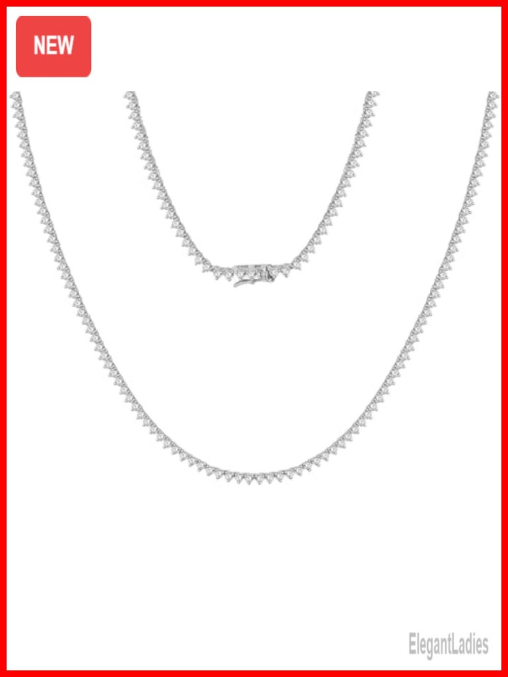 Gemsme 3 Prong Setting Tennis Necklace 18K White Gold Plated Round Cut Cubic